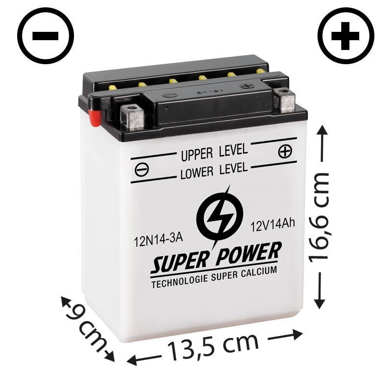 Batterie livrée avec acide (12N14-3A) + à droite