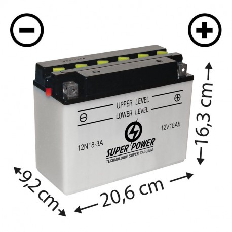 Batterie livrée avec acide (12n18-3a) + à droite