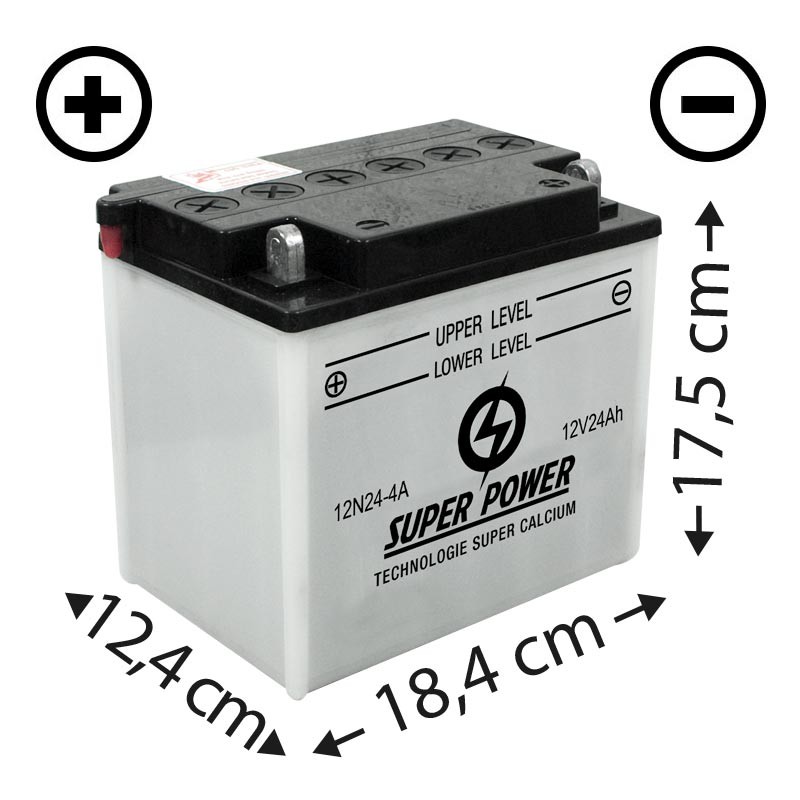 Batterie (12N24-4A) + à gauche