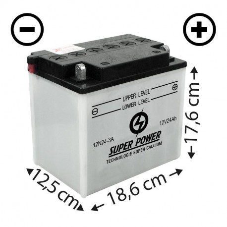 Batterie (12N24-3A) + à droite